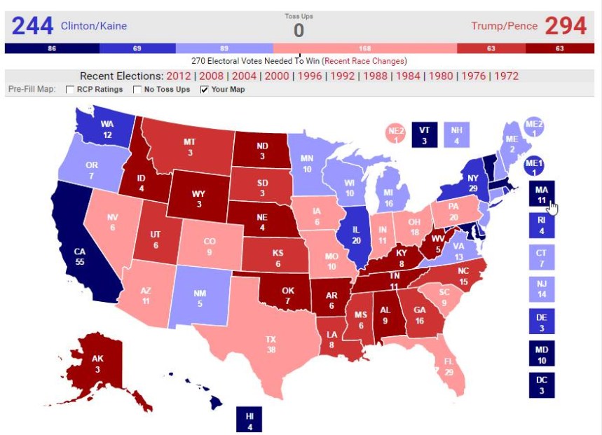 Map of the AstroProbability Projections for the 2016 Presidential Election - Astrology and Politics