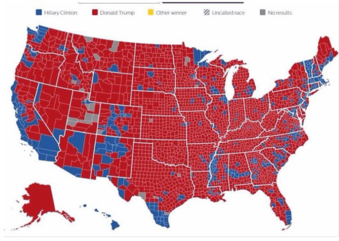 How each county voted in the 2016 U.S. Presidential Election